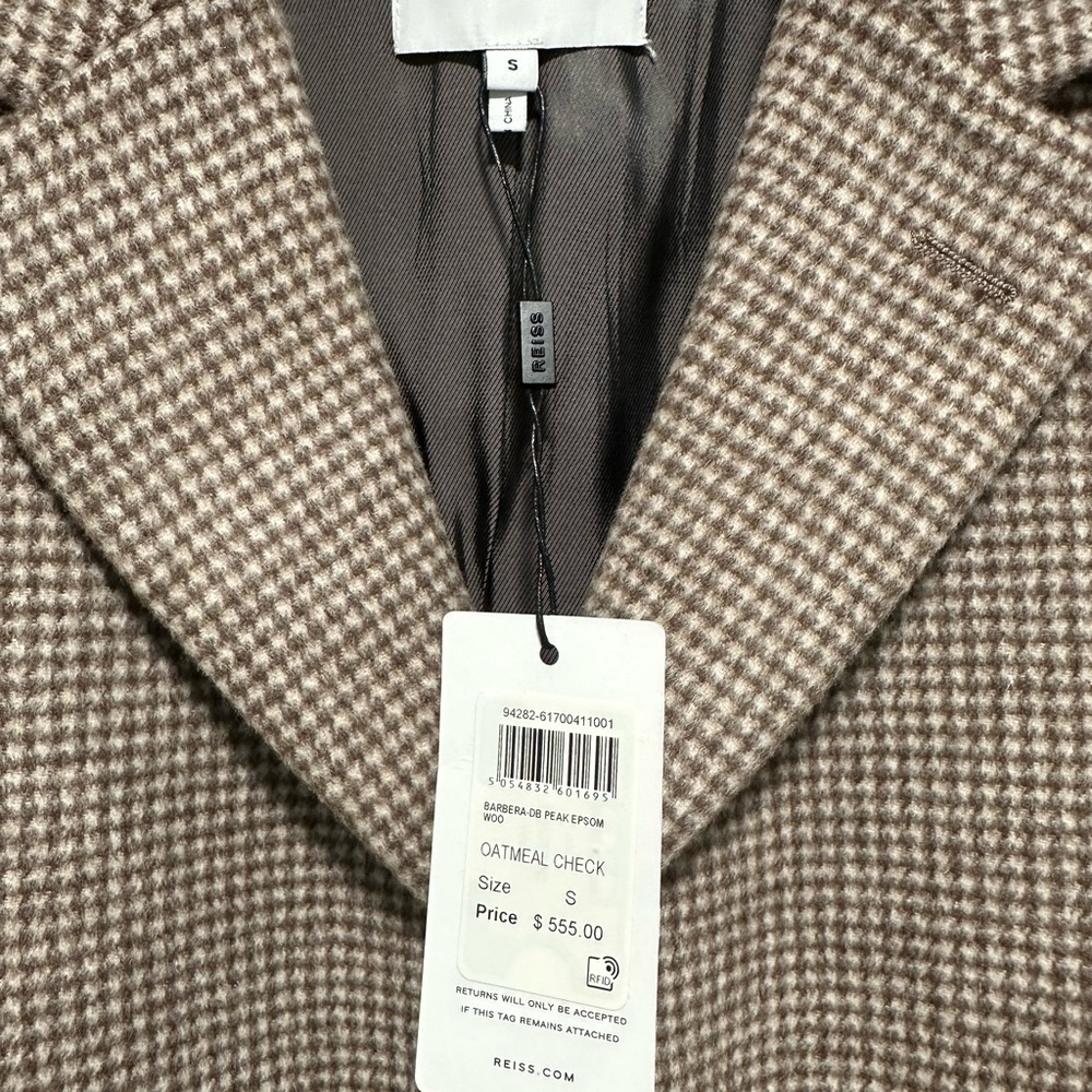 Reiss Men’s’ Brown Oatmeal Check Houndstooth Coat Size Small.